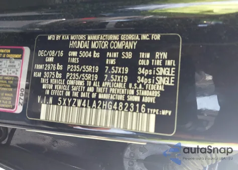 2017 Hyundai Santa Fe Sport 2.0T Ultimate из США, поврежденный, VIN 5XYZW4LA2HG482316